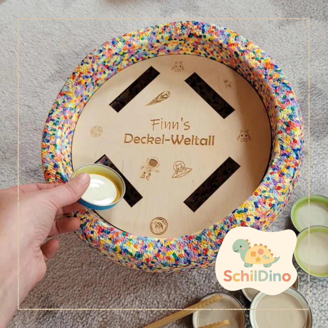 Deckel Gläschen Aktivitätsplatte Stapelstein I Balanciersteine I Feinmotorik I Montessori I Zubehör für Stapelsteine zur motorischen Förderung I