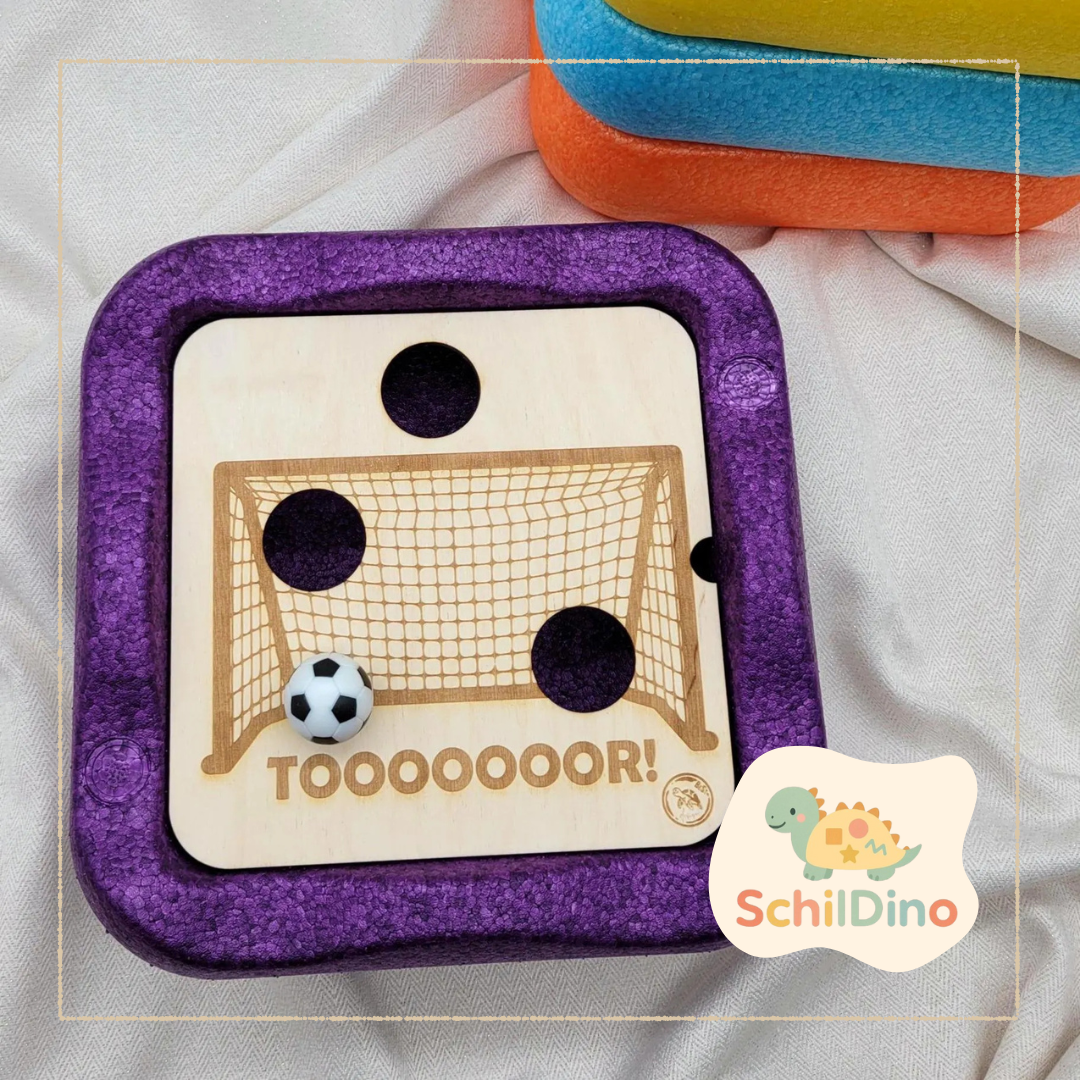 Aktivitätsplatte Fußball / Tor eckig, Montessori Sensor Play, kompatibel mit günstigen Balanciersteinen, Stapelstein Alternative, Zubehör