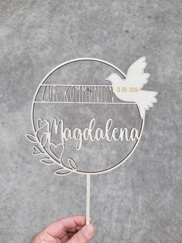 Cake Topper Erstkommunion, Firmung, Taufe personalisiert mit Name und Datum