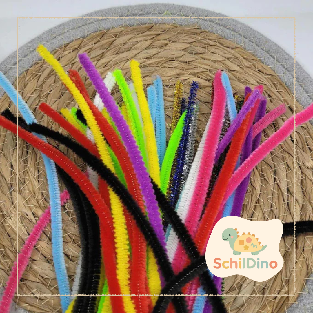 50 Stk bunte Pfeiffenputzer I Zubehör für Stapelsteine I Aktivitätsplatte I Balanciersteine I Feinmotorik I Montessori I zur motorischen Förderung,