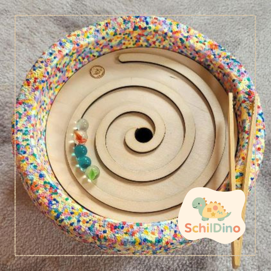 Murmel Bahn Aktivitätsplatte Stapelstein I Balanciersteine I Feinmotorik I Montessori I Zubehör für Stapelsteine zur motorischen Förderung I Spiral Platte