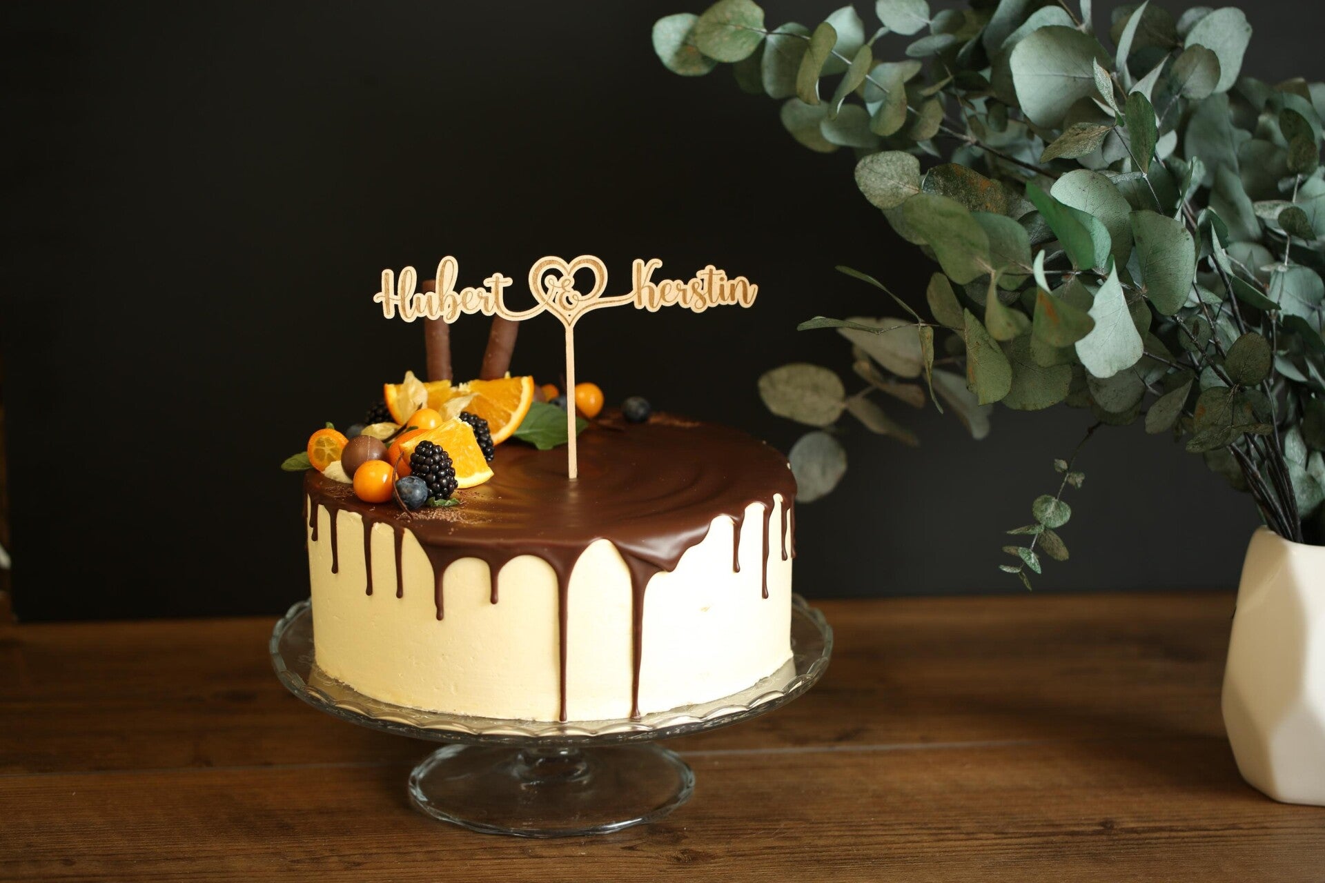 Personalisierter Cake Topper aus Holz – mit Namen – Unikat für eure Hochzeitstorte, Caketopper, Kuchenstecker,