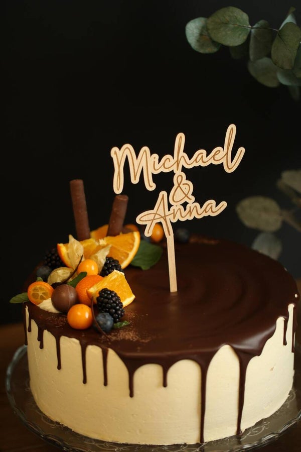 Cake Topper Hochzeit aus Holz, personalisiert mit Namen, schöner Schriftzug, Unikat für eure Hochzeitstorte