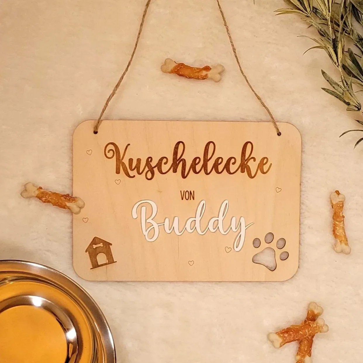 Personalisiertes Schild mit Namen - Kuschelecke für Hund & Katze, Handgefertigtes Schild Holz, Geschenkidee Tierliebhaber, Weihnachten