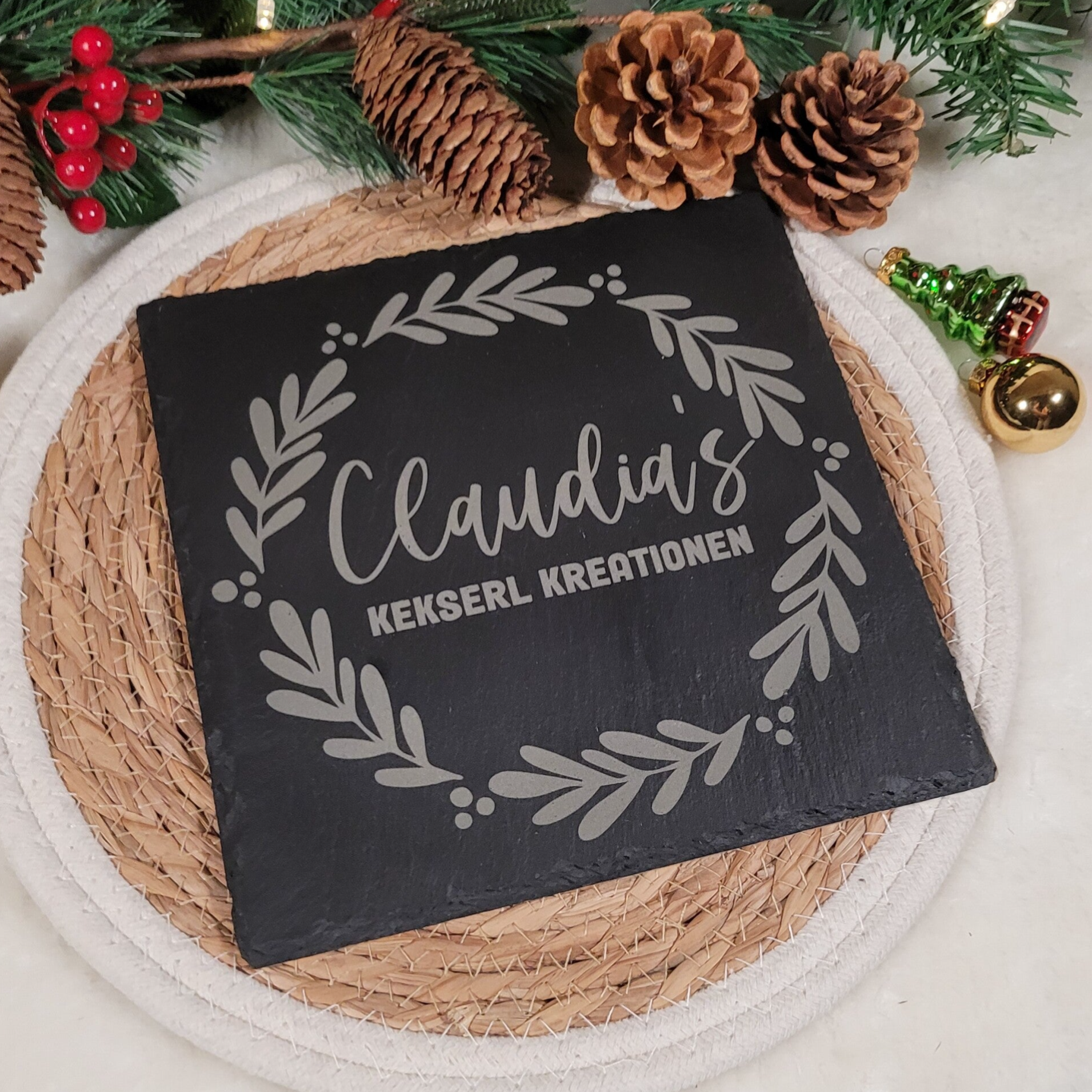 Personalisierter Keksteller aus Schiefer mit Gravur – Weihnachtsdeko für Plätzchen & Kekse 🎄 Geschenkidee für Bäckerin 🍪