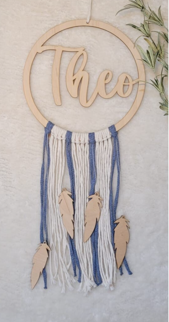 Personalisierter Holz Traumfänger, Loop, mit Name, Datum, Uhrzeit, Gewicht, Farben wählbar! Tolles Geschenk zu Geburt, Taufe, Babygeschenk