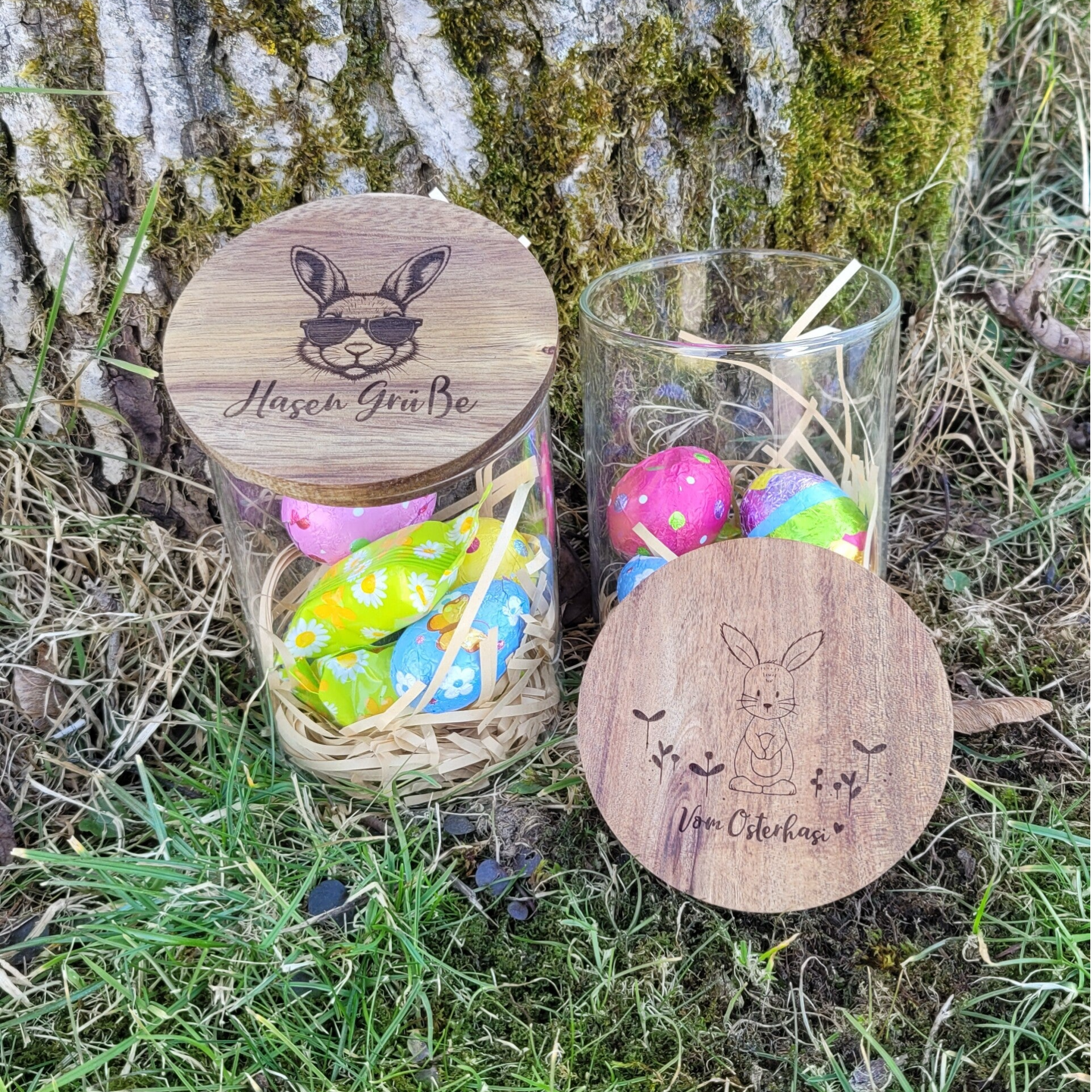 🐰 Osternest im Glas – 700ml mit graviertem Akaziendeckel 🌸 Perfekte Geschenkidee für Ostern