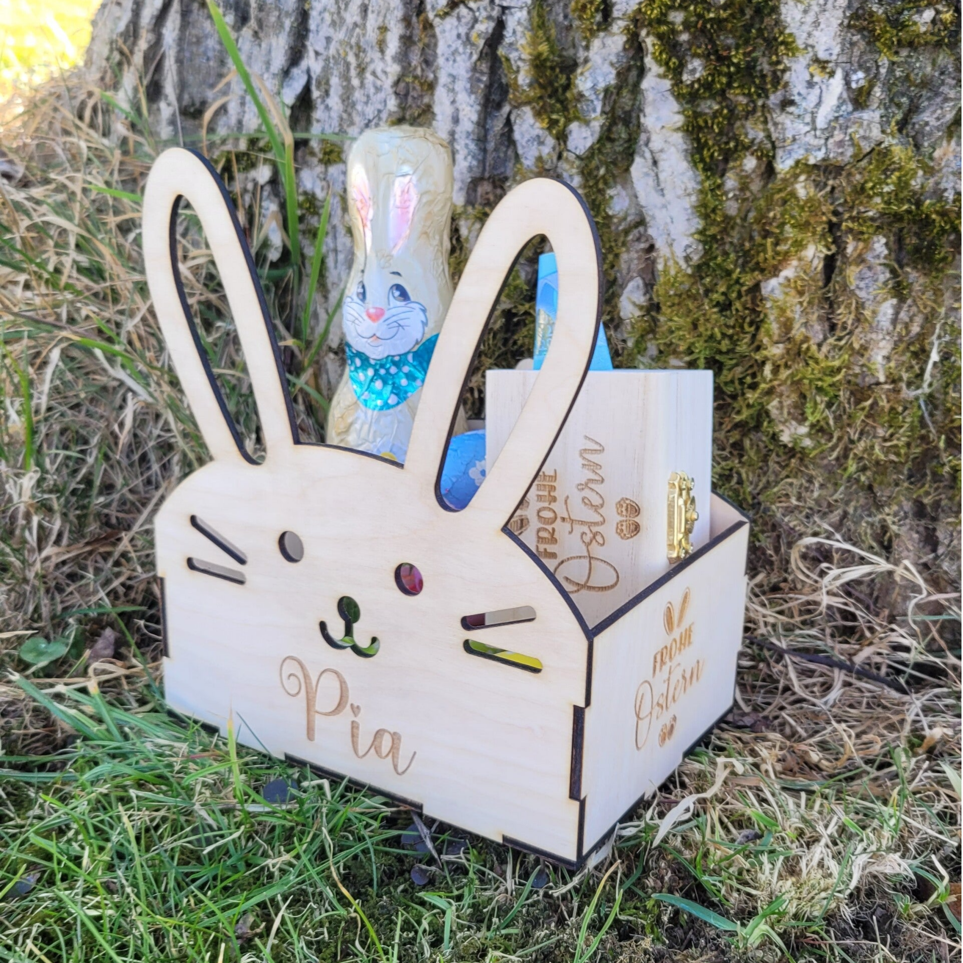 🌸 Personalisiertes Osternest mit Namen – Osterkorb aus Holz 🐰 Geschenk – Osterkörbchen aus Holz