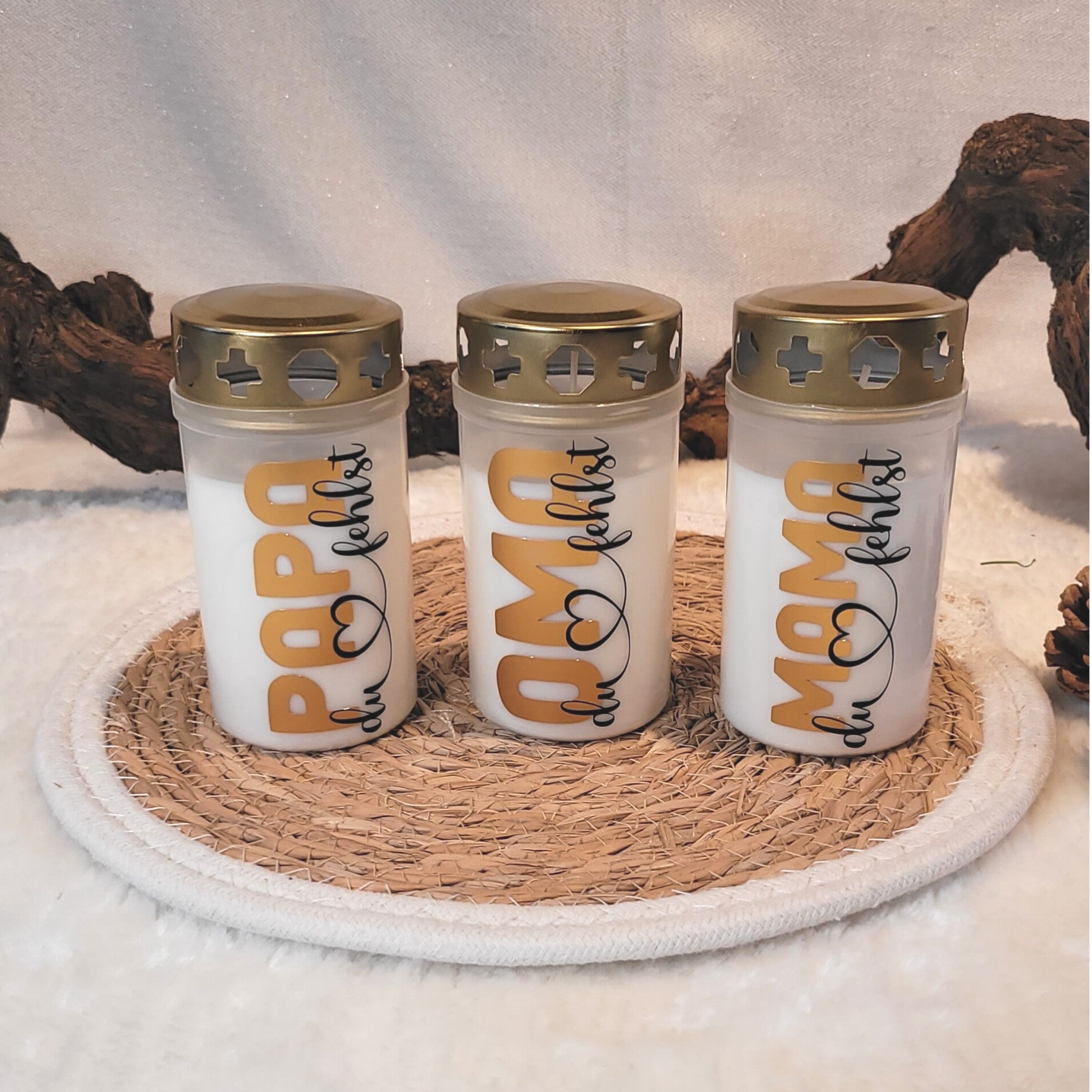 Personalisierte Erinnerungslicht-Kerze 🕊️💛 | Trauerkerze mit Namen | Gedenkkerze 48h | Grablicht mit Deckel