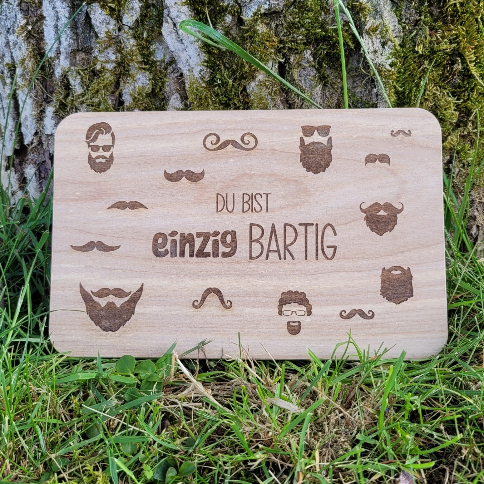 Frühstücksbrett „Du bist einzig bartig“ | Jausenbrett für Bartträger, Männer & Papas | Geschenk Vatertag & Geburtstag | Gravur mit Bartmotiven
