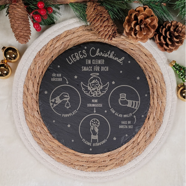 🎅 Schieferplatte für das Christkind – Perfekte Tradition für Heiligabend 🎄 Platz für Glöckchen, Keks und Milch fürs Christkind