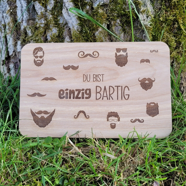 Frühstücksbrett „Du bist einzig bartig“ | Jausenbrett für Bartträger, Männer & Papas | Geschenk Vatertag & Geburtstag | Gravur mit Bartmotiven