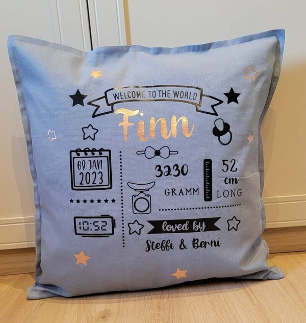 Personalisiertes Baby-Kissen mit Geburtsdaten – Individuelles Geschenk zur Geburt
