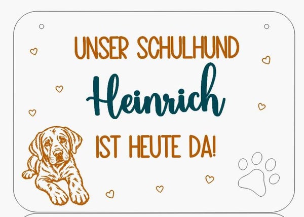 Personalisiertes Schild mit Namen Schulhund