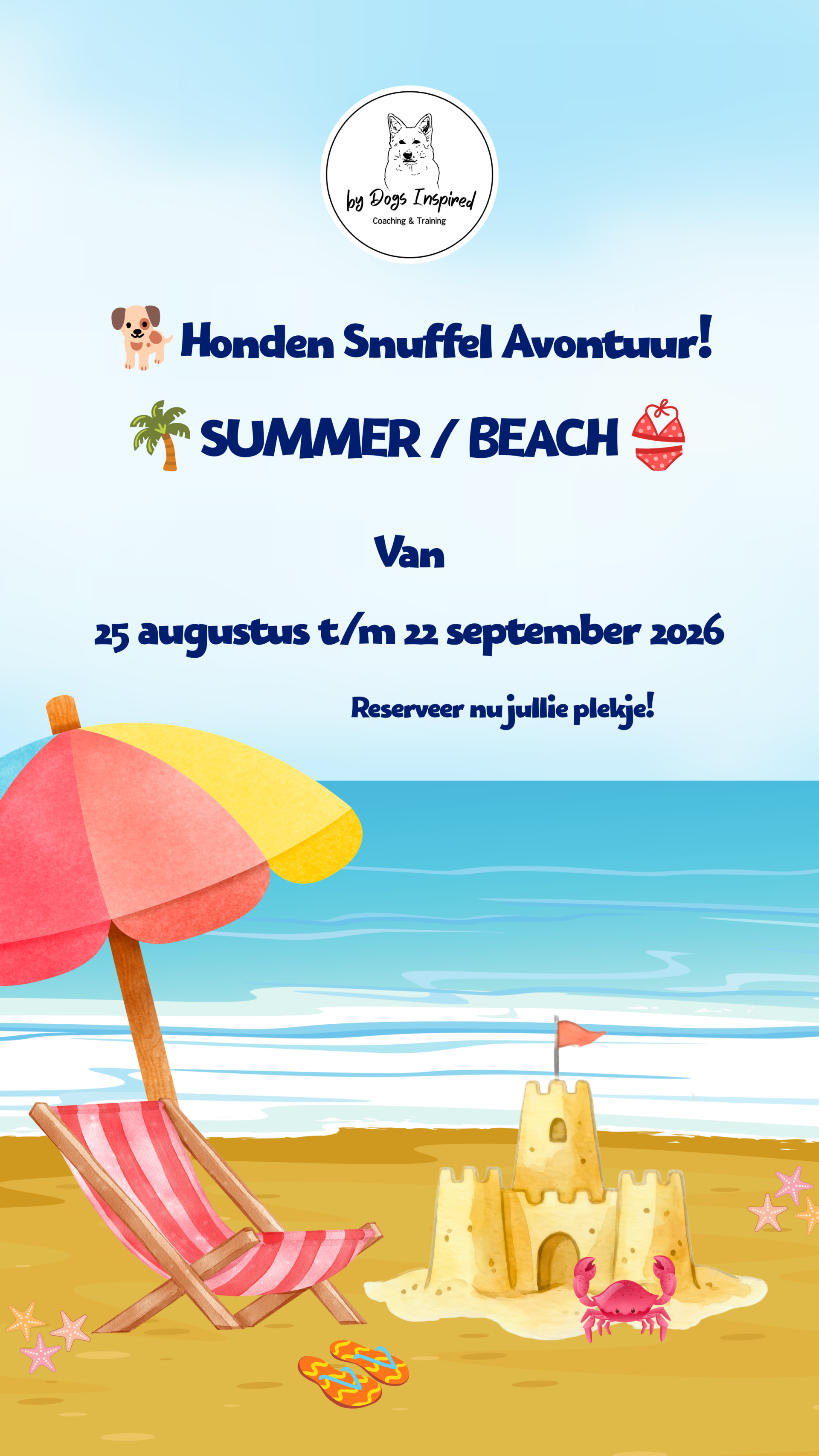 🌴🩴Reserveren Summer/Beach Honden Snuffel Avontuur (Basis)🍹🦀 op 12 september 2026.