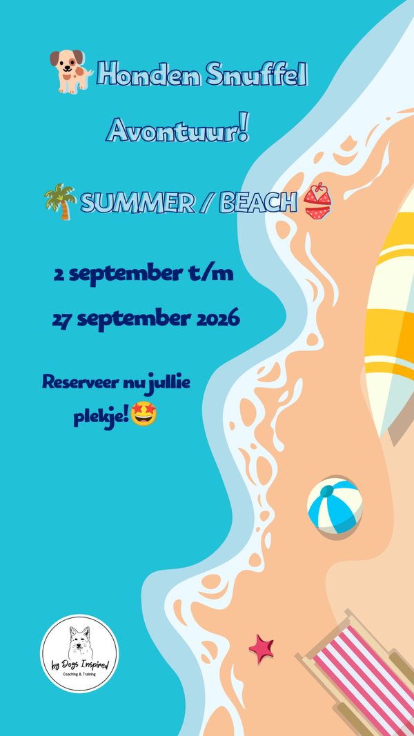 🌴🩴Reserveren Summer/Beach Honden Snuffel Avontuur (Basis)🍹🦀 op 15 september 2026.