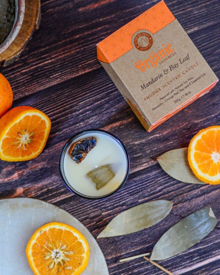 CANDELA ORGANIC GOODNESS IN CERA DI SOIA Mandarino e Alloro