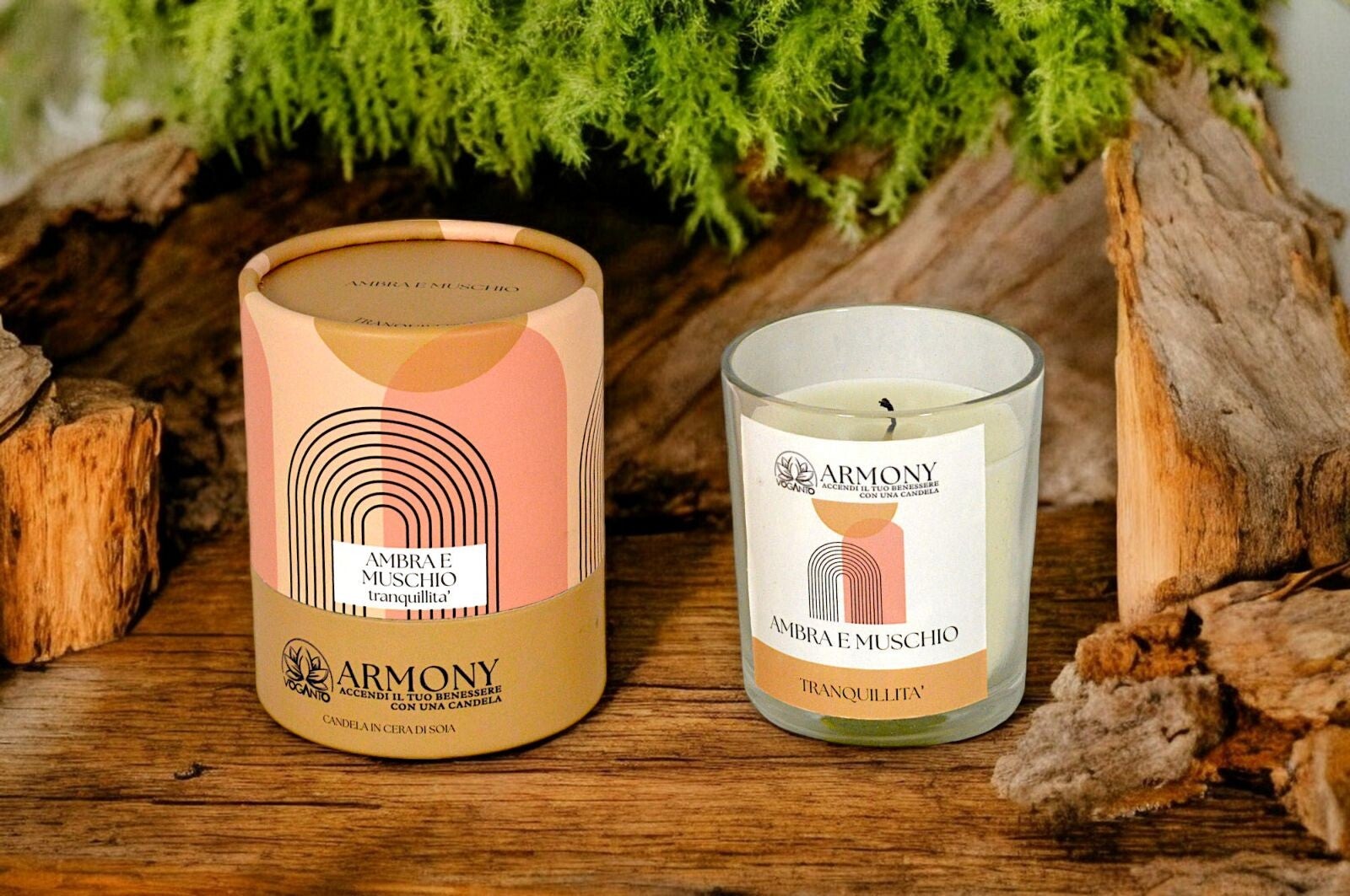 Candela ARMONY in Cera di Soia - Fragranza Ambra e Muschio