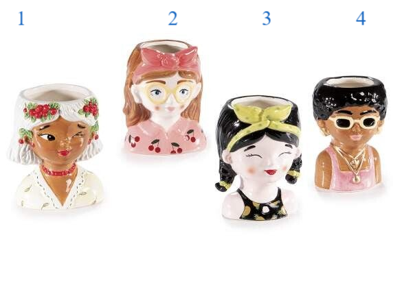 Vaso in ceramica colorata lucida con volto di donna