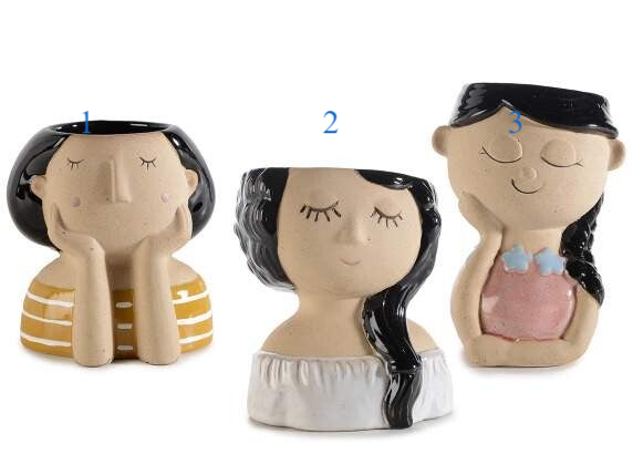Vaso / portatrucchi decorativo in ceramica volto di ragazza