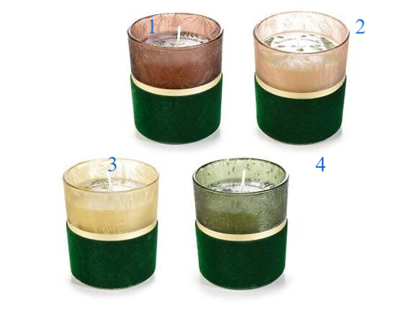 Candela profumata in barattolo di vetro satinato e velluto