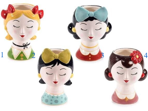 Vaso in ceramica colorata lucida con volto di donna