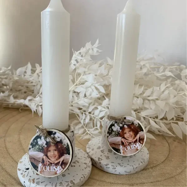 Terrazzo kandelaar met dinnerkaars (5 stuks)