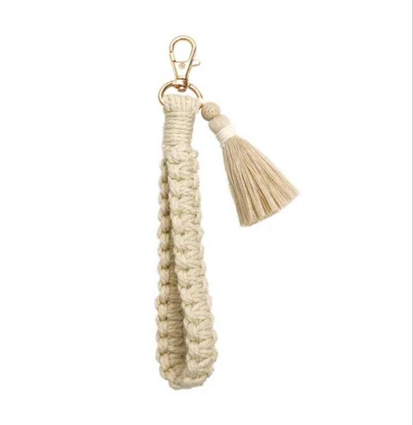 Macrame sleutelhanger beige