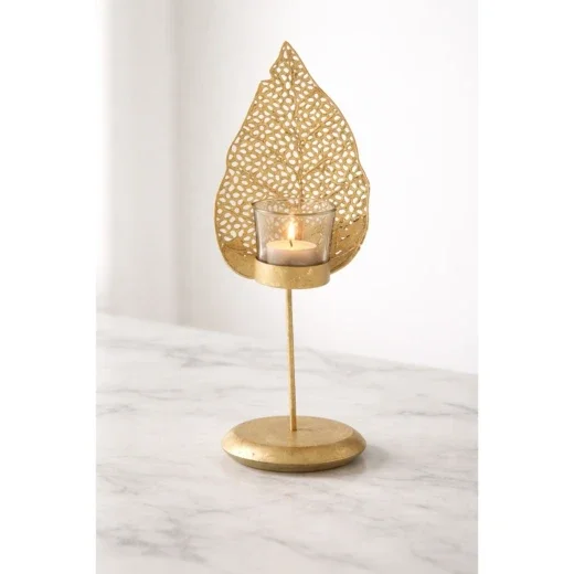 Theelichthouder "Golden leaf"
