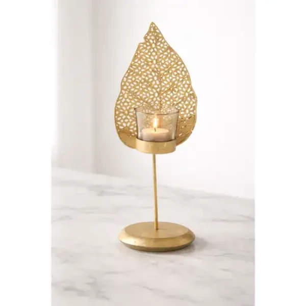 Theelichthouder "Golden leaf"