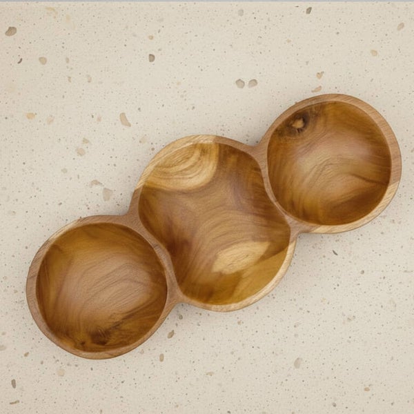 Borrelschaal hout 3-vak