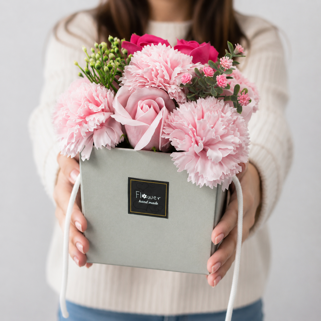 Zeepboeket "Roze rozen en Anjers"