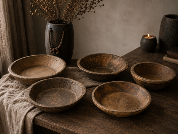 Oude Houten Schaal maat S – Rond – Authentieke Vintage Houten Schaal