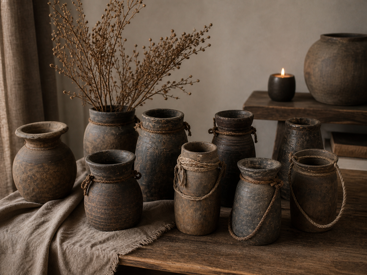 Nepalese kruik M– Authentieke Houten Kruik – Uniek Woonaccessoire
