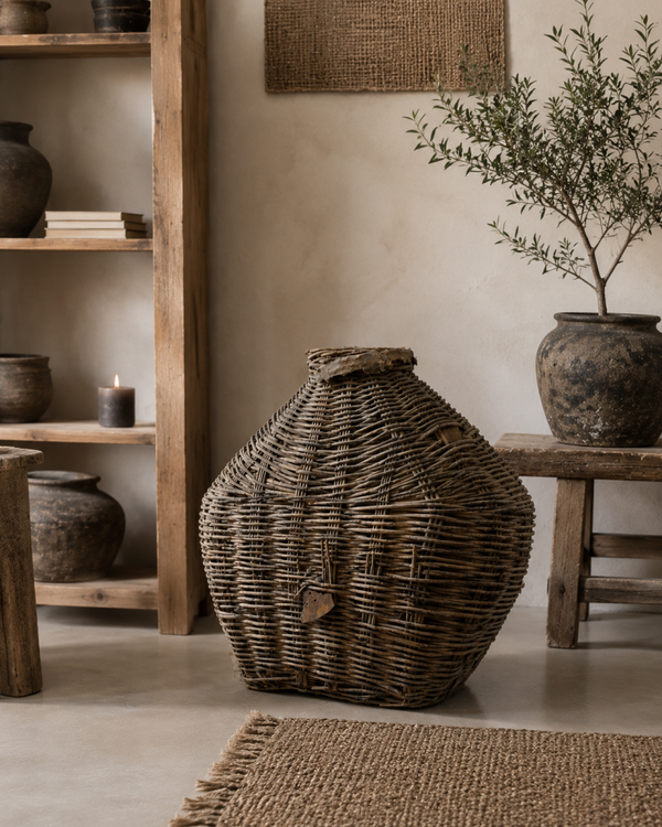 Authentieke Leemmand XL 70x70x30 cm – Handgevlochten Landelijke Woondecoratie van Riet
