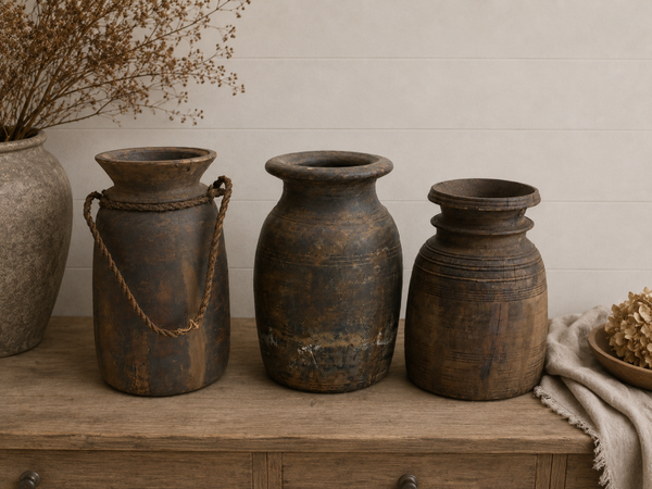 Nepalese kruik L – Authentieke Houten Kruik – Uniek Woonaccessoire