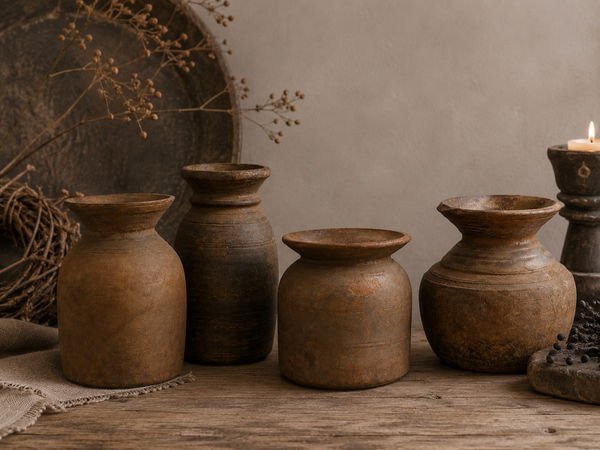 Nepalese kruik XL – Authentieke Houten Kruik – Uniek Woonaccessoire