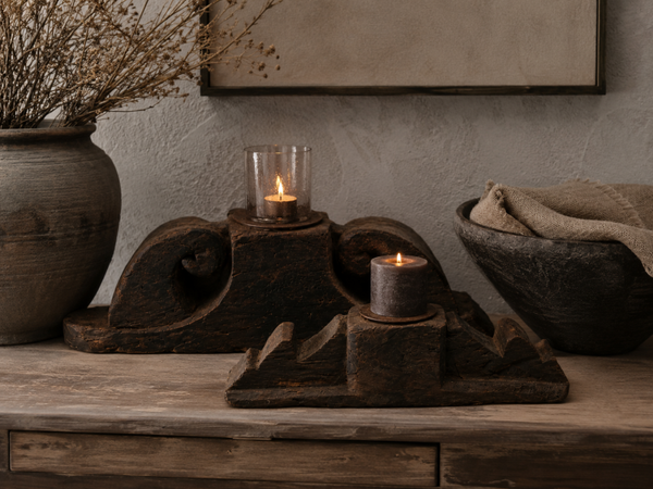 Oud Houten Ornament Kandelaar