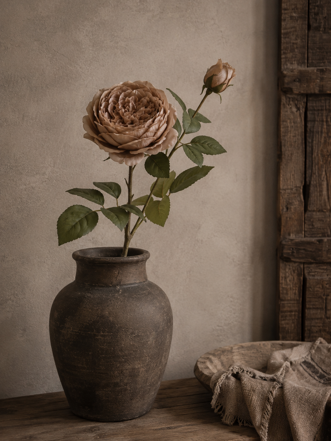Zijden Roos Lichtbruin/Taupe – 70 cm