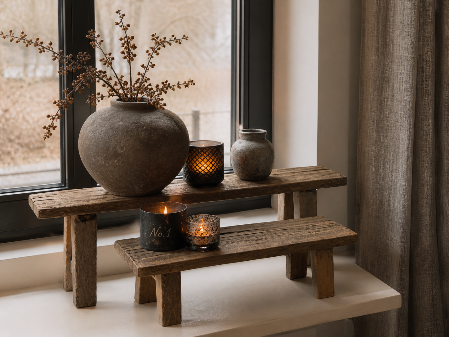 Houten Vensterbank Krukje – Gerecycled Hout – Stoer & Landelijk Woonaccessoire