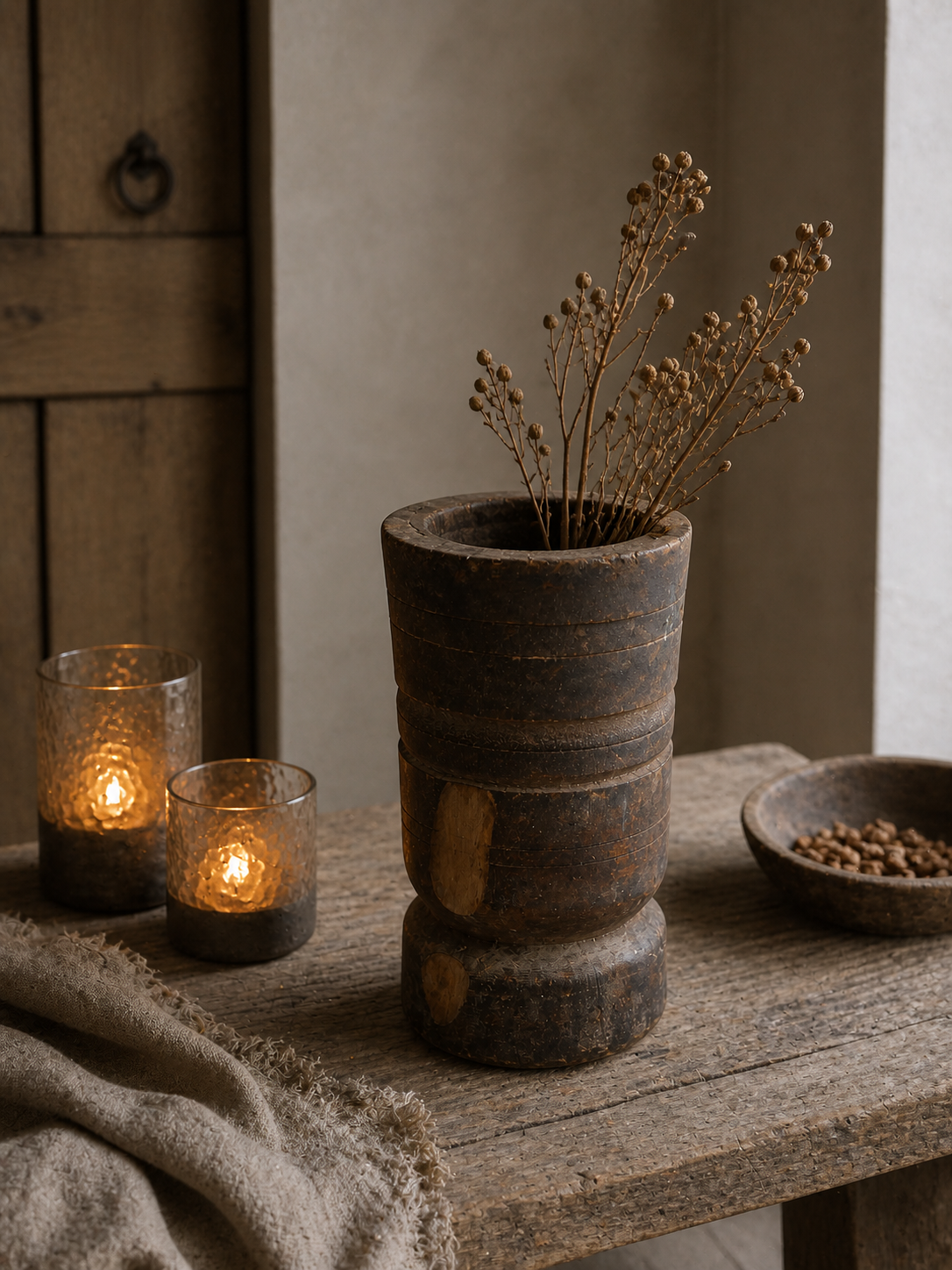 Oude Houten Vijzel 23 cm – Authentieke Vintage Vijzel