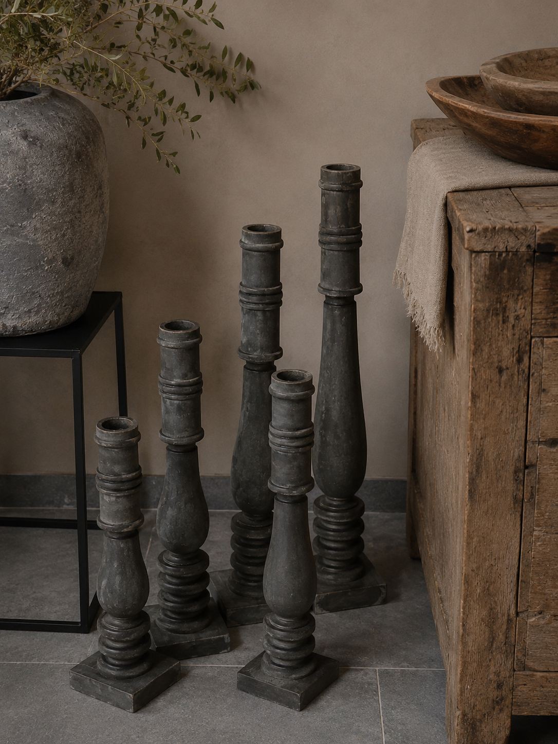 Houten baluster kandelaar | Landelijke kandelaren in 4 maten