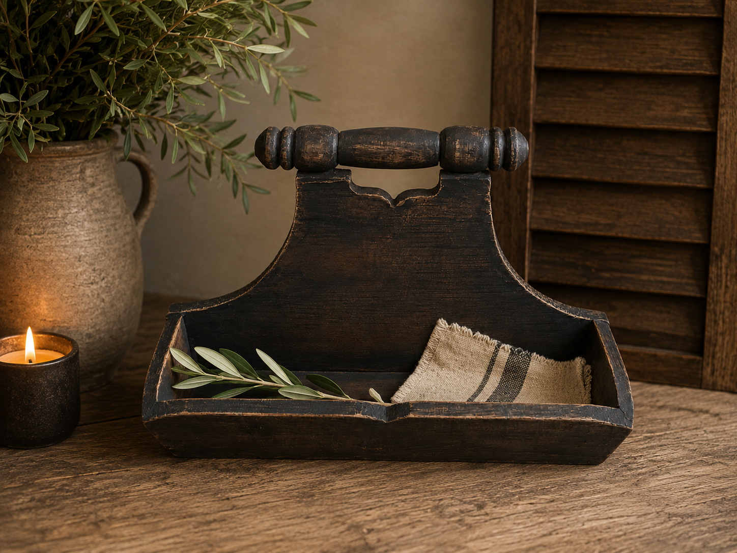 Landelijk Houten Grutterbakje – Oud Houten Wandbakje – 30 cm