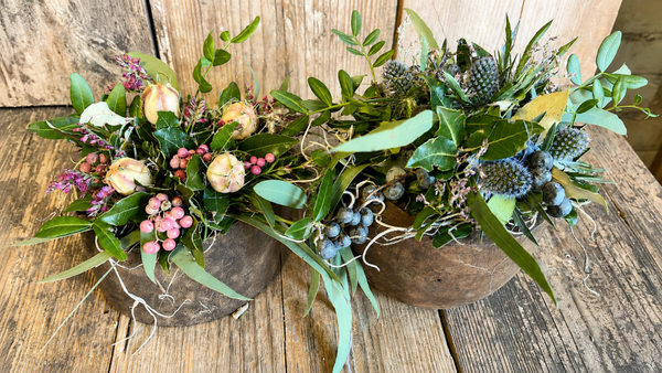 Landelijke Boeketjes in Potje – Eucalyptus, Distel & Rozenbottel