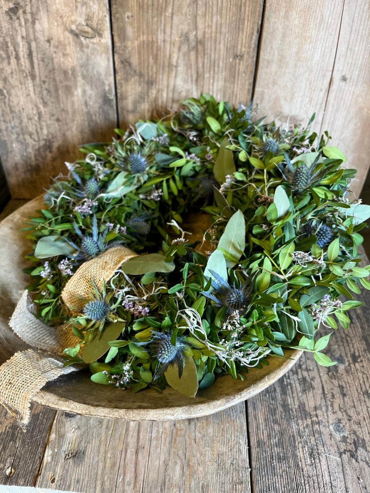 Krans Pistache, Distel, Eucalyptus & Statice –  Ø35 cm