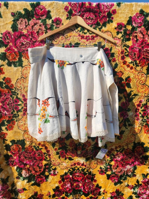 Embroidered linen mini wrap skirt