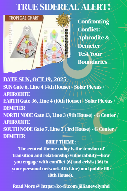 True Sidereal Transit Alert on Solar Plexus Center showing Line 4 conflict and the need for strategic withdrawal.