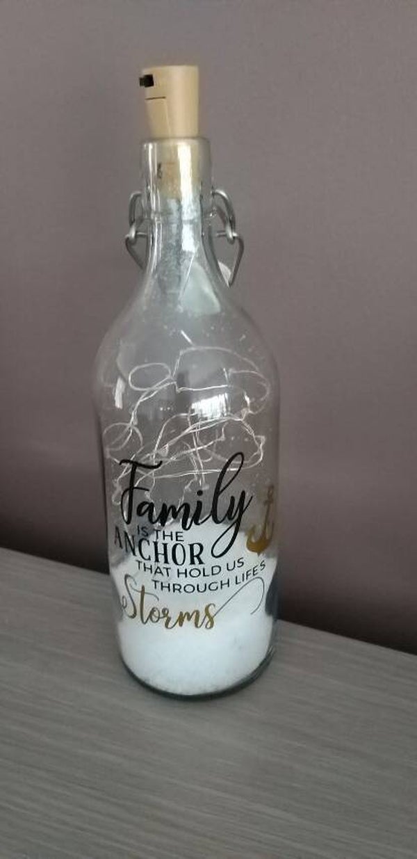 Fles met tekst en lichtjes (optioneel)