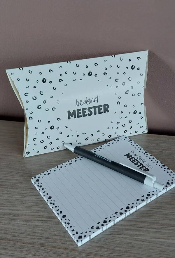Schrijfsetje to do list juf of meester met bijhorende pen