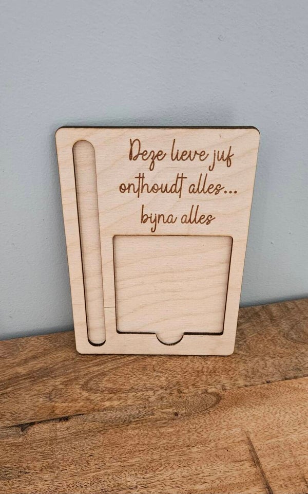 Houten pen en post-it houder